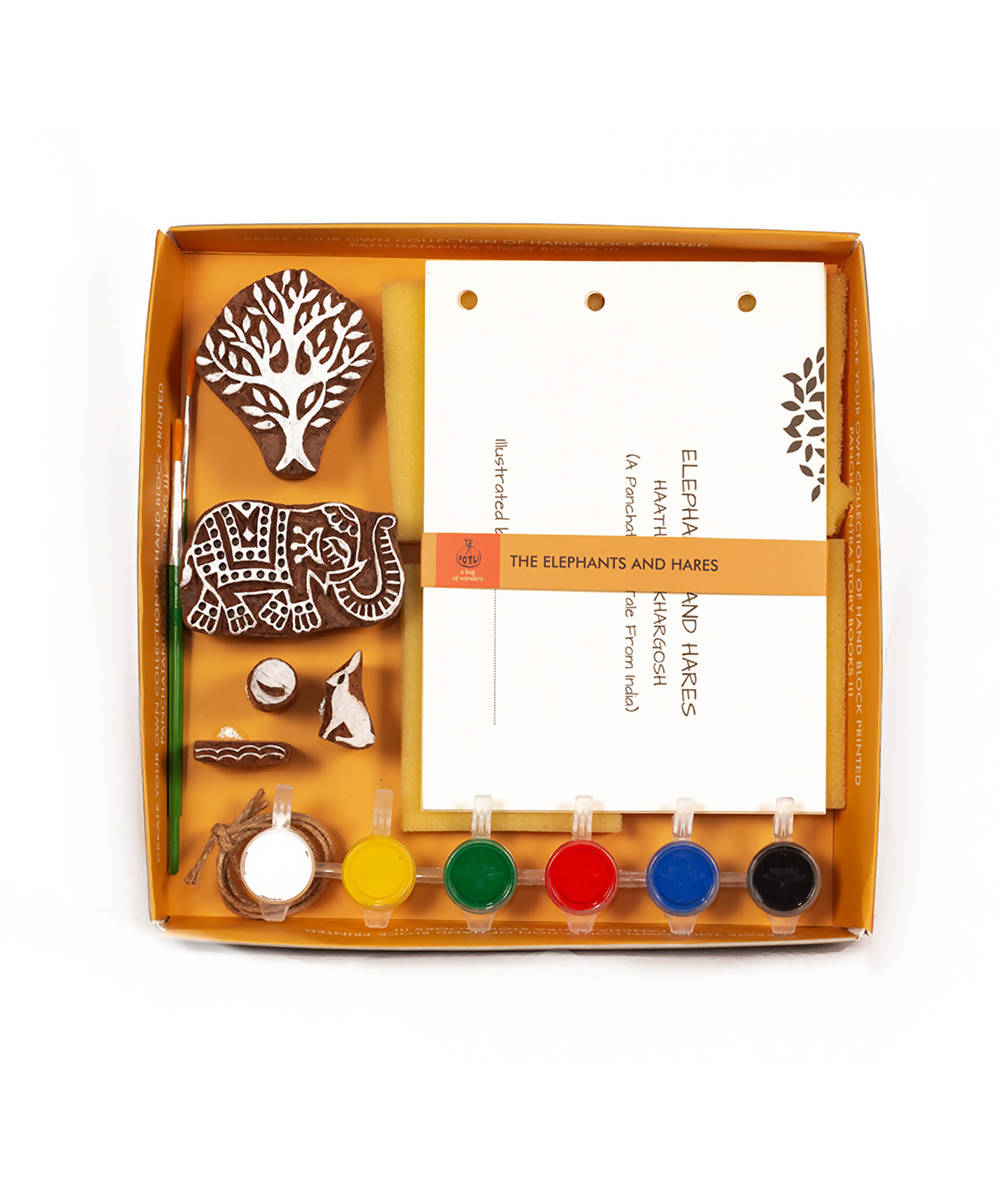 Wood Block Print DIY Craft Kit Panchatantra Story(Elephant and Hares)