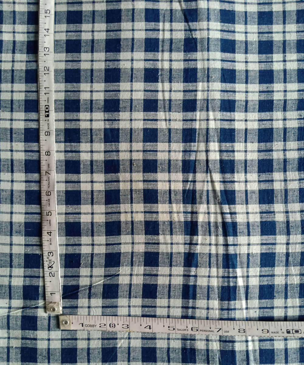 2.5m indigo white handspun handwoven cotton checks kurta fabric