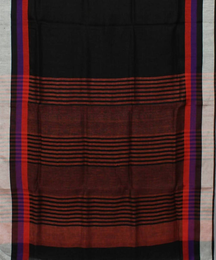 Black with Red Handwoven Linen Saree