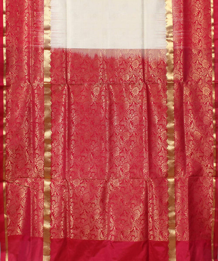 white red karnataka handwoven silk saree