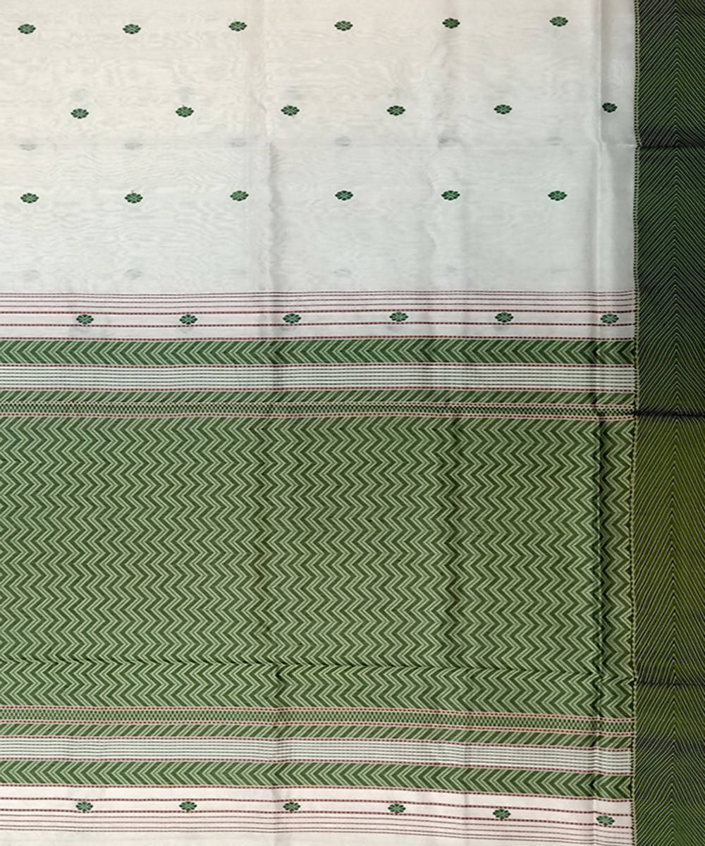 Maheshwari White Green Handloom Cotton Silk Saree