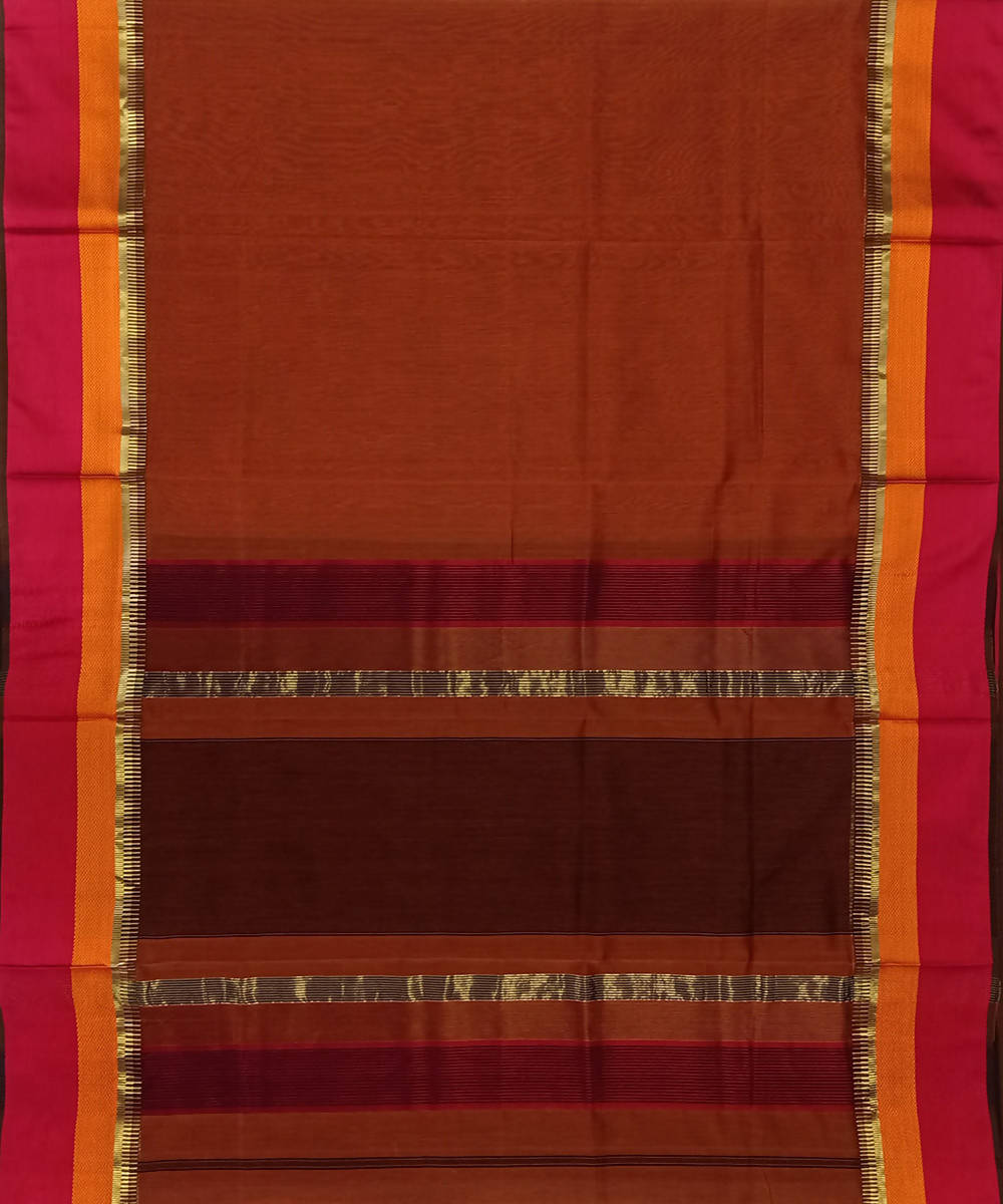 Maheshwari Rust Orange Handloom Cotton Silk Saree