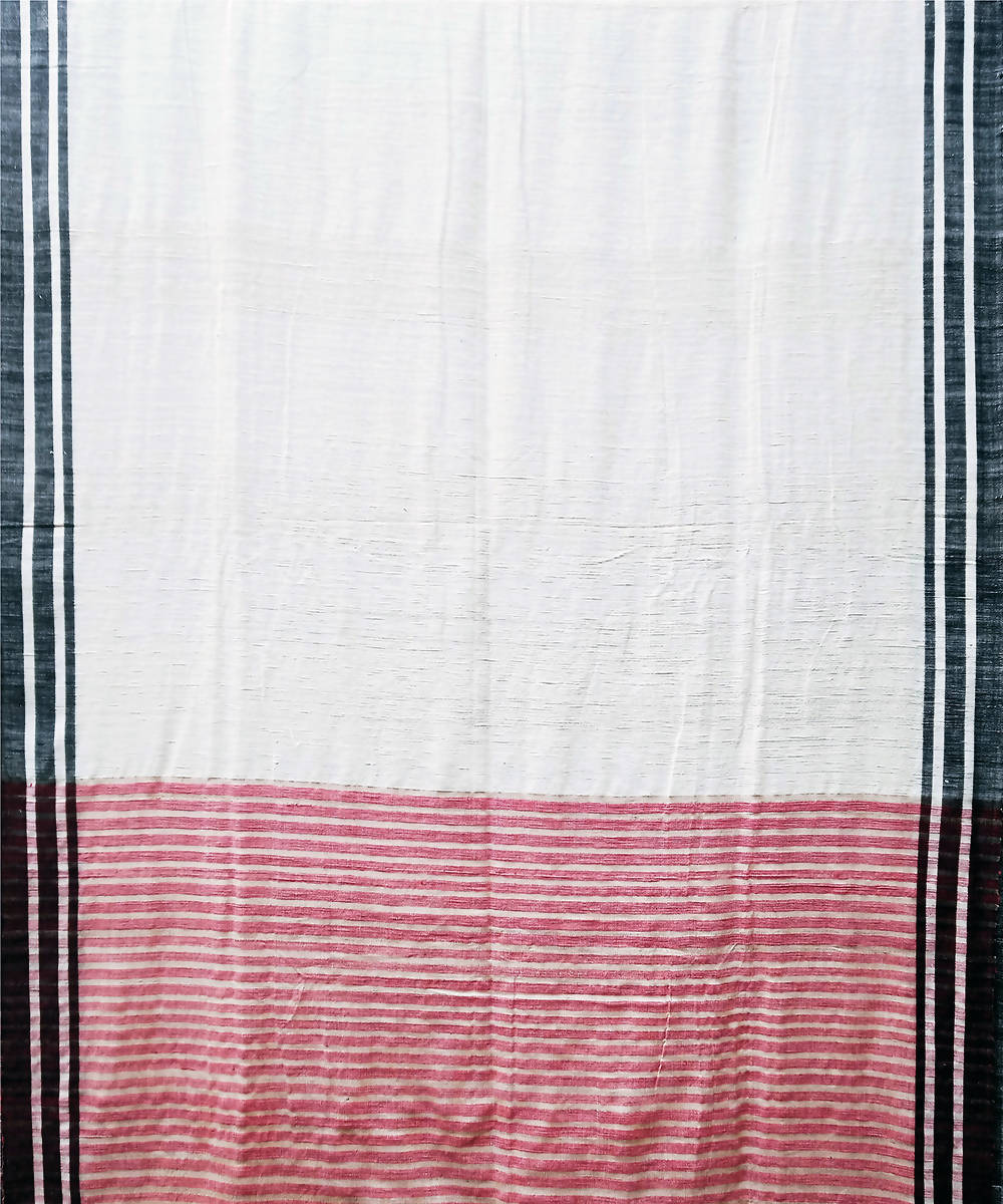 Pink white handwoven cotton silk saree