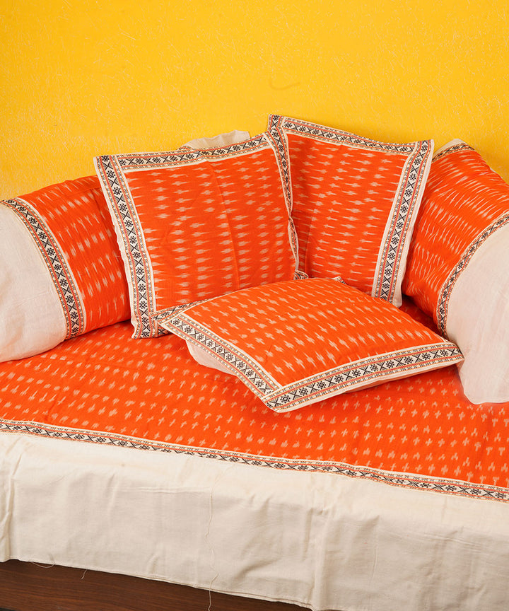 Orange cotton handloom pochampally ikat diwan set