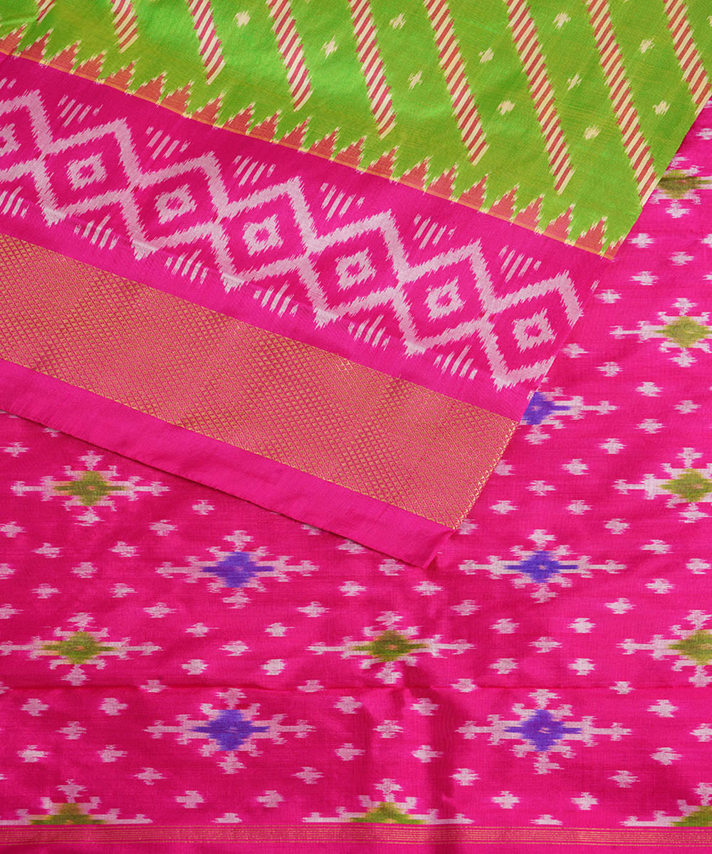 Light green pink silk handwoven pochampally ikat saree