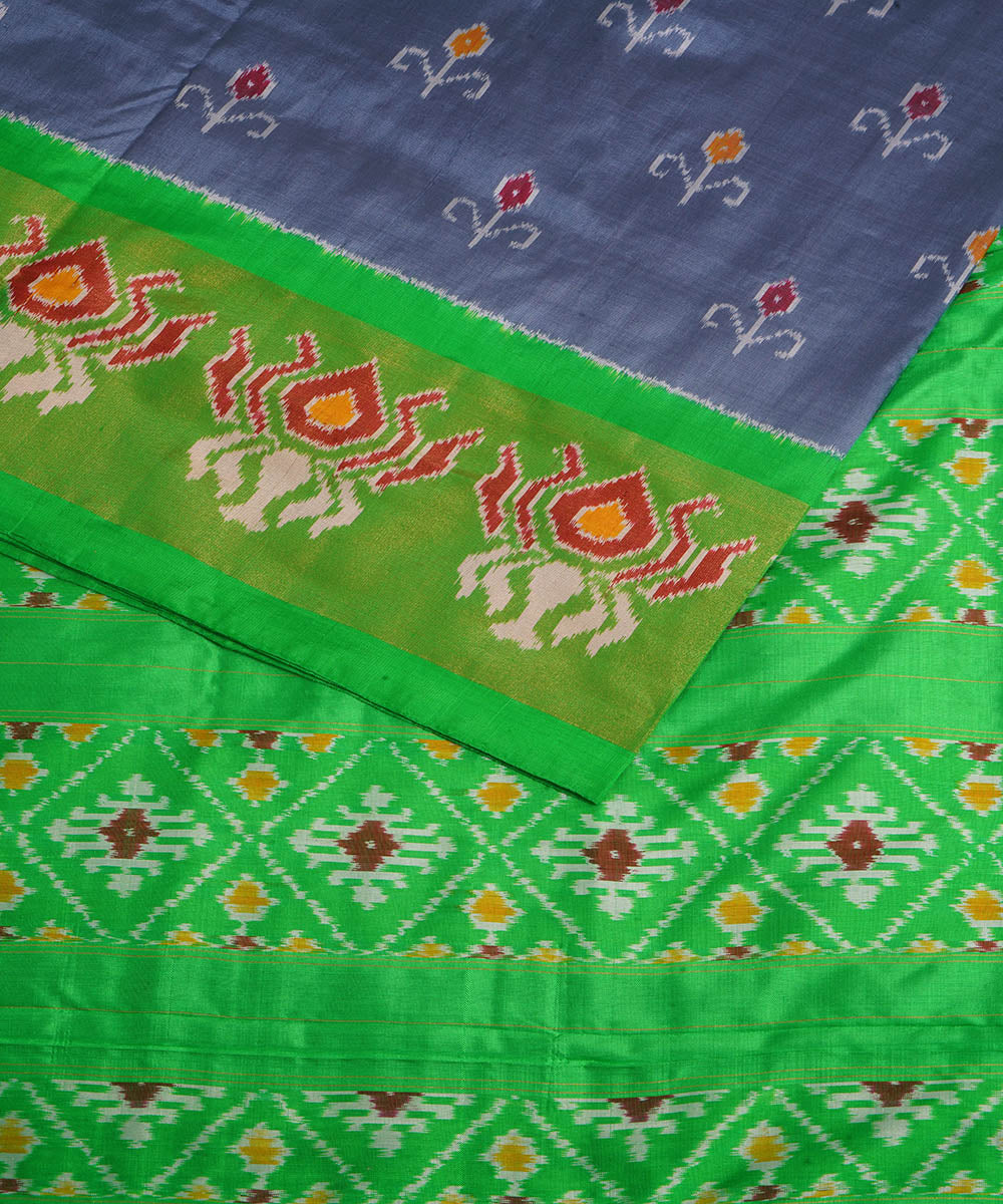 Grey green silk handwoven pochampally ikat saree