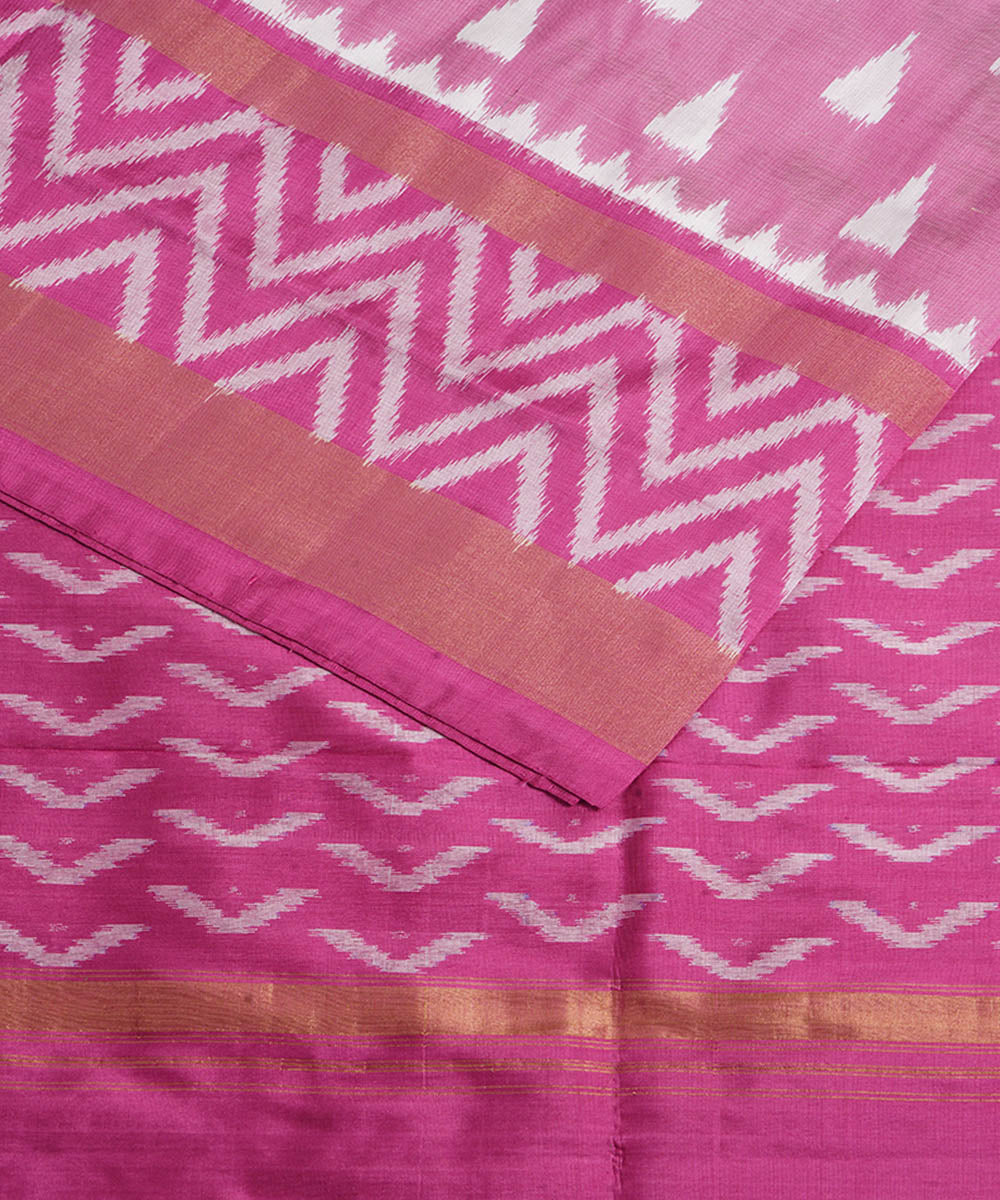 Peach pink silk handwoven pochampally ikat saree