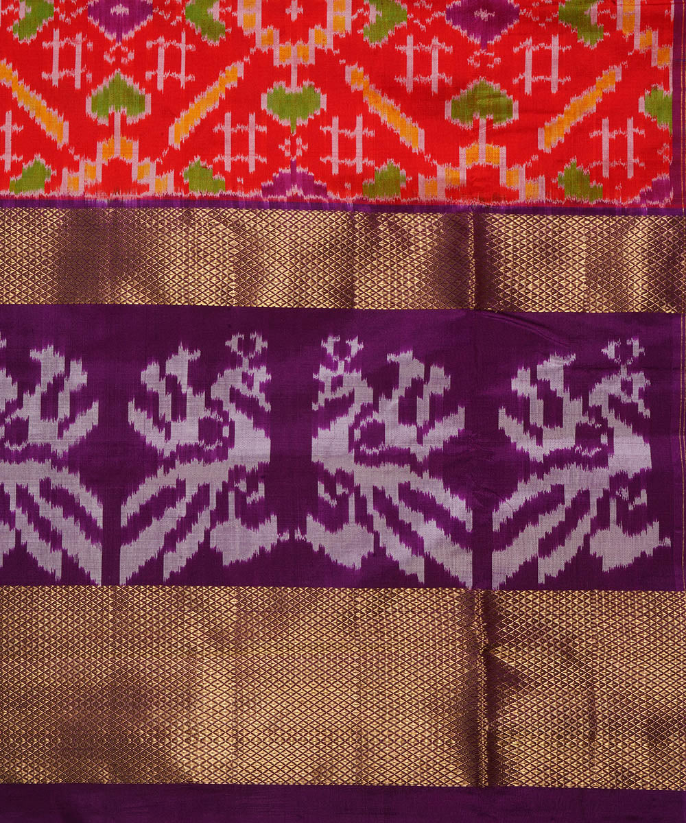 Red purple silk handwoven pochampally ikat saree