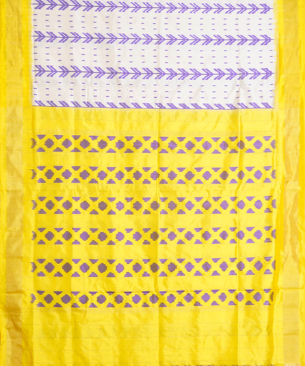White yellow silk handwoven pochampally ikat saree