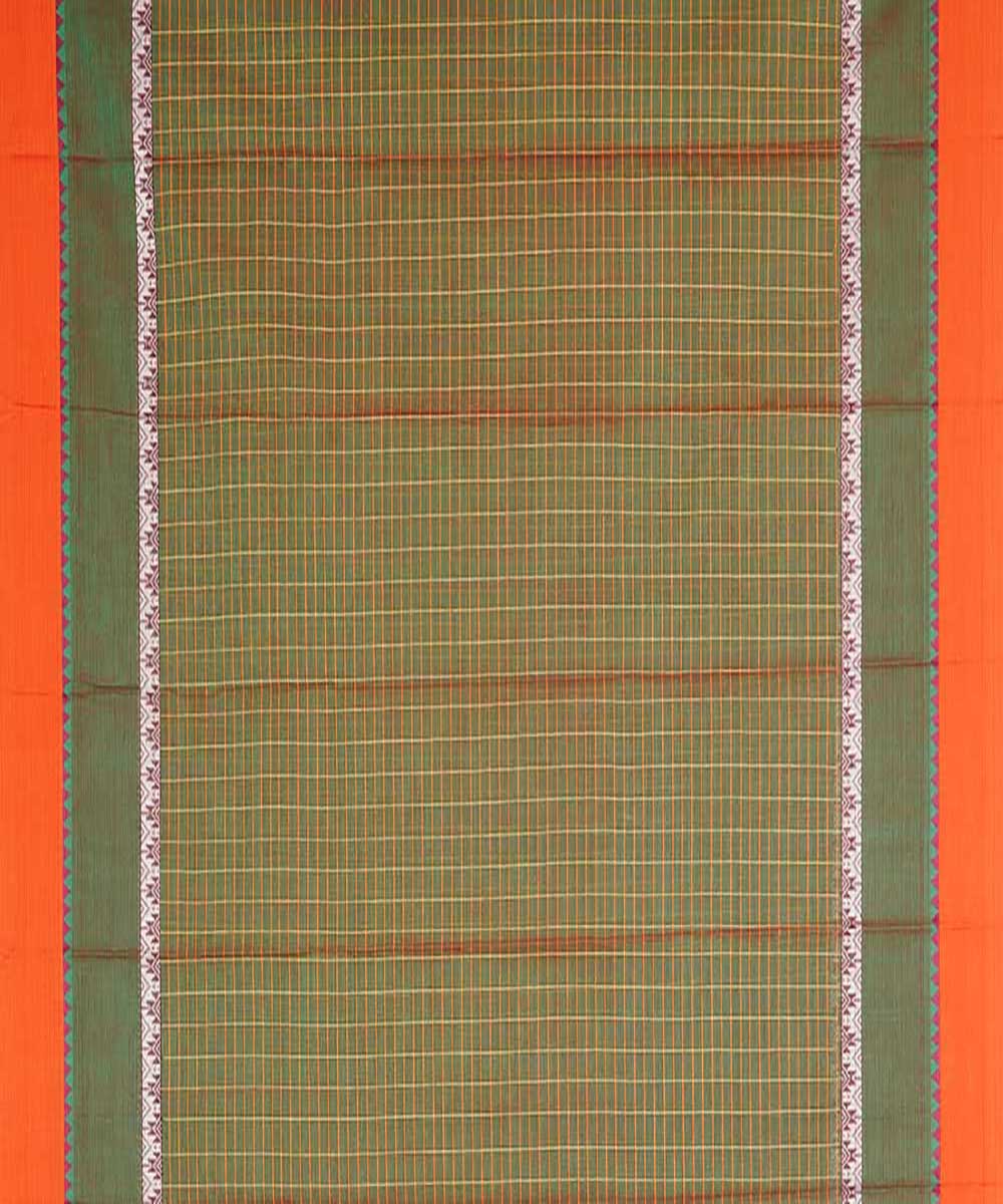 Double shade green checks cotton handwoven narayanapet saree
