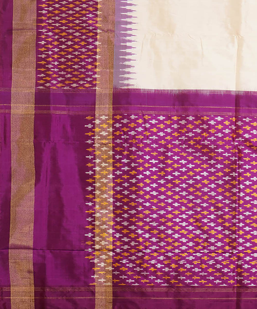 Cream purple silk handwoven pochampally ikat saree