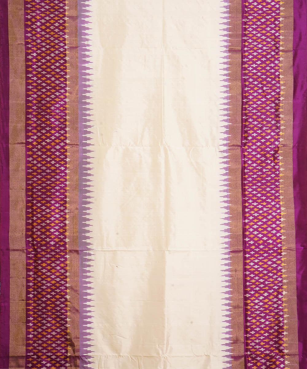 Cream purple silk handwoven pochampally ikat saree