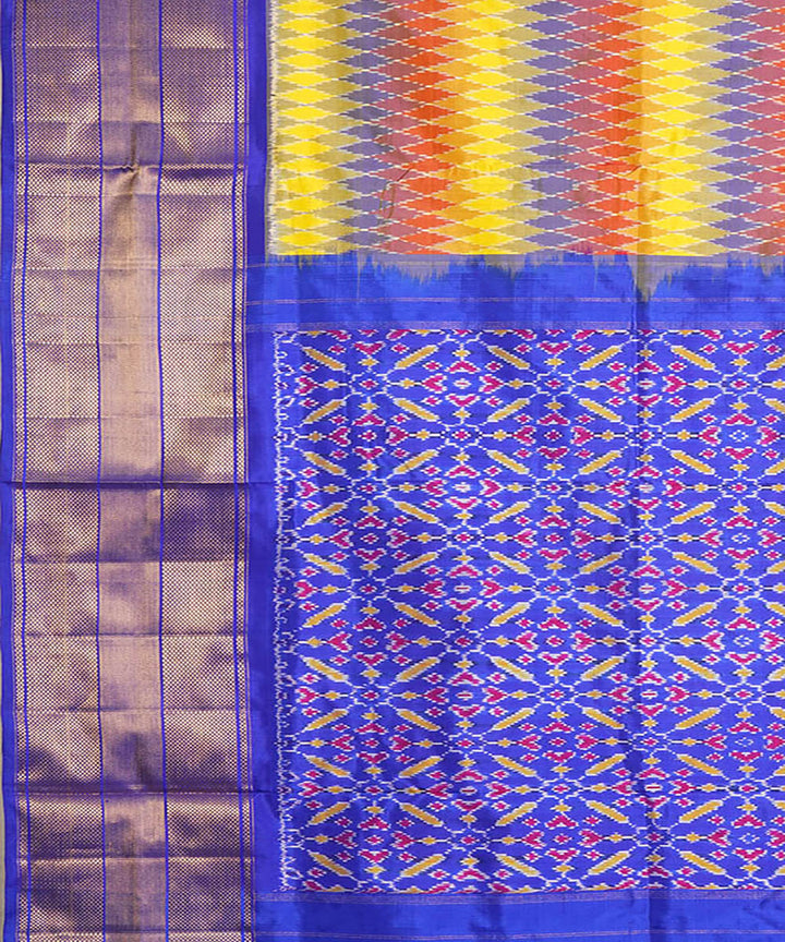 Multicolor and blue silk handwoven pochampally ikat saree