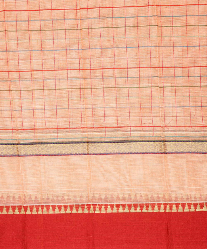 Peach multicolor checks cotton handwoven narayanapet saree