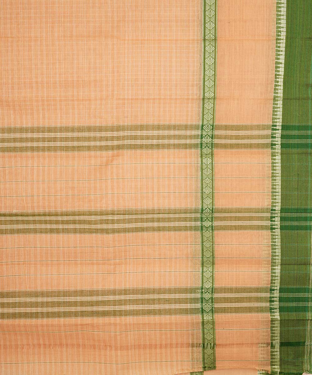 Pale orange and green cotton handwoven narayanapet saree