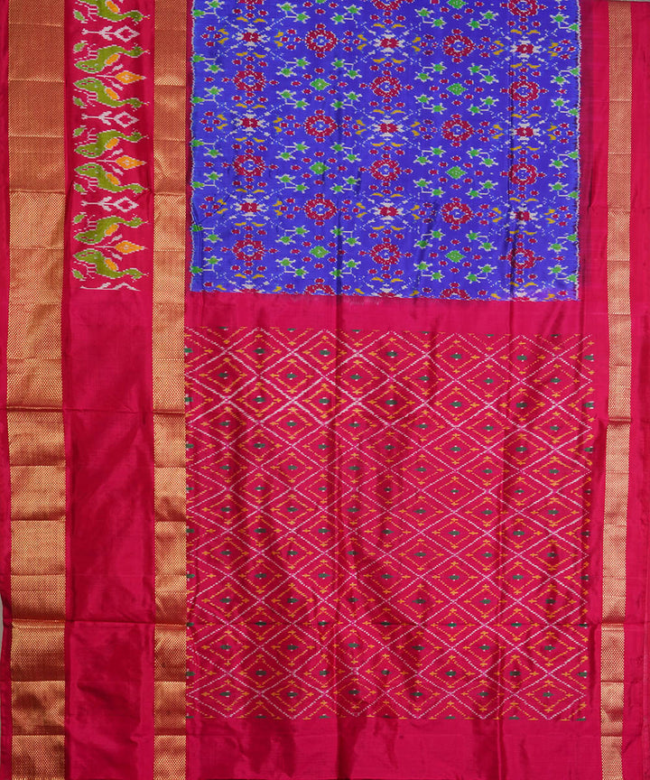 Navy blue pink silk handwoven pochampally ikat saree
