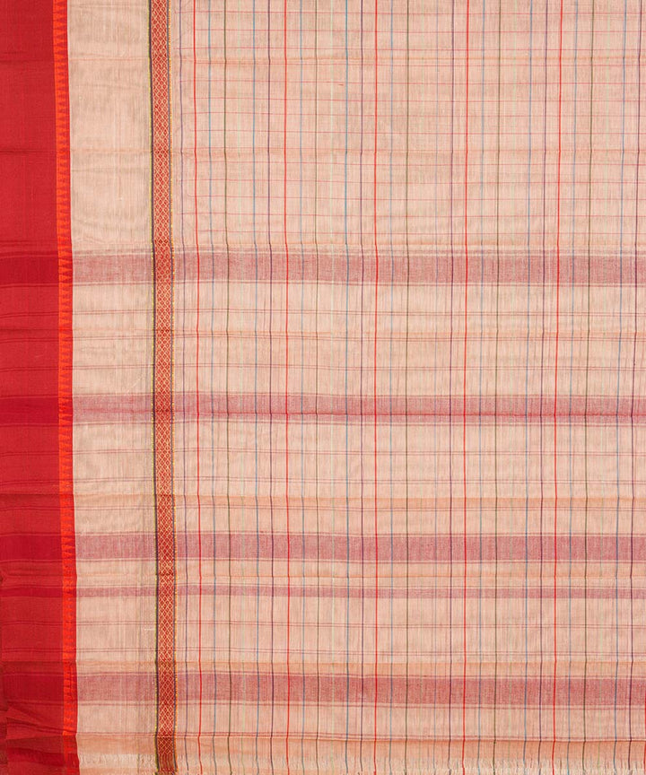 Pale orange multicolor checks cotton handwoven narayanapet saree