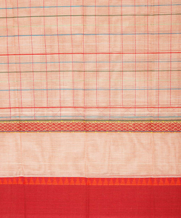 Pale orange multicolor checks cotton handwoven narayanapet saree