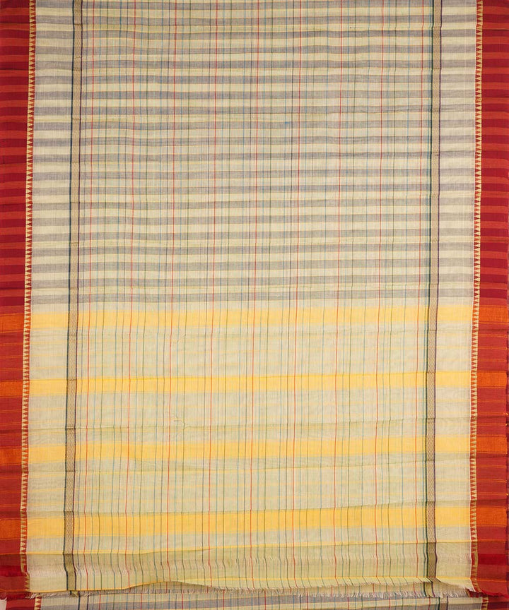 Grey beige checks cotton handwoven narayanapet saree