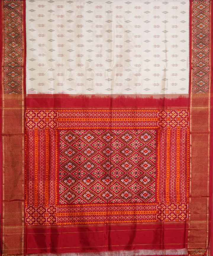 White brown silk handwoven pochampally ikat saree