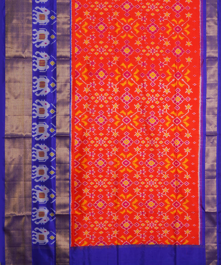 Orange blue silk handwoven pochampally ikat saree