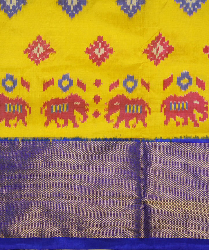 Yellow blue silk handwoven pochampally ikat saree
