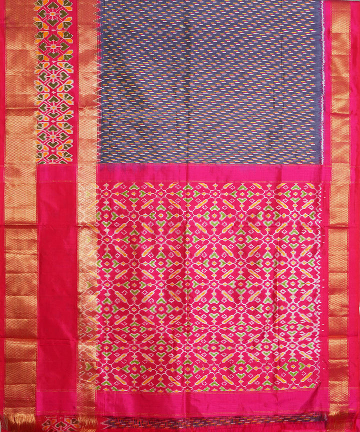 Grey pink silk handloom pochampally ikat saree