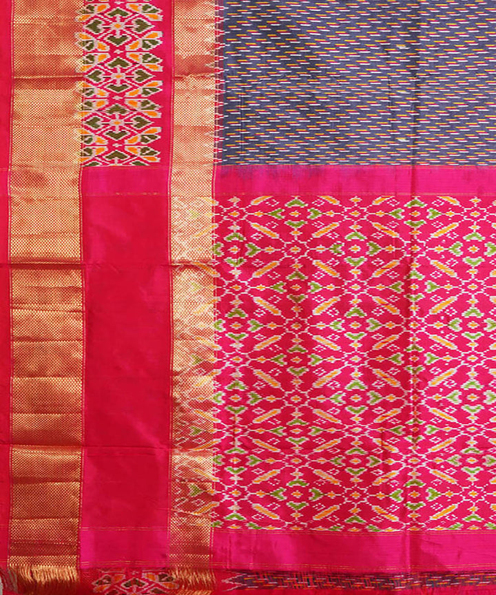 Grey pink silk handloom pochampally ikat saree