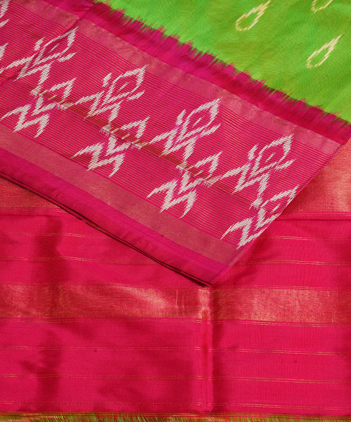 Light green pink silk handloom pochampally ikat saree