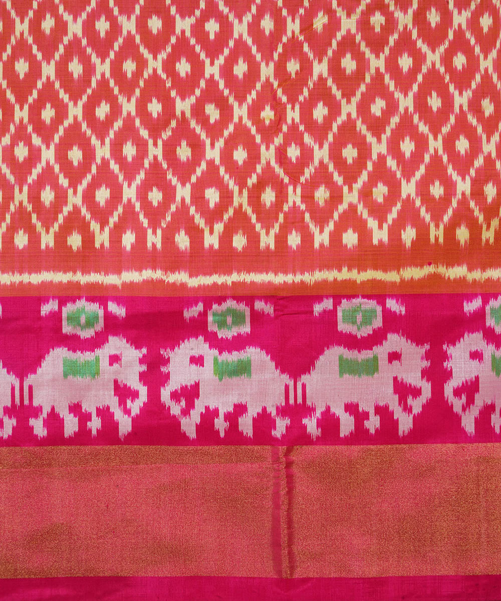 Orange pink silk handwoven pochampally ikat saree