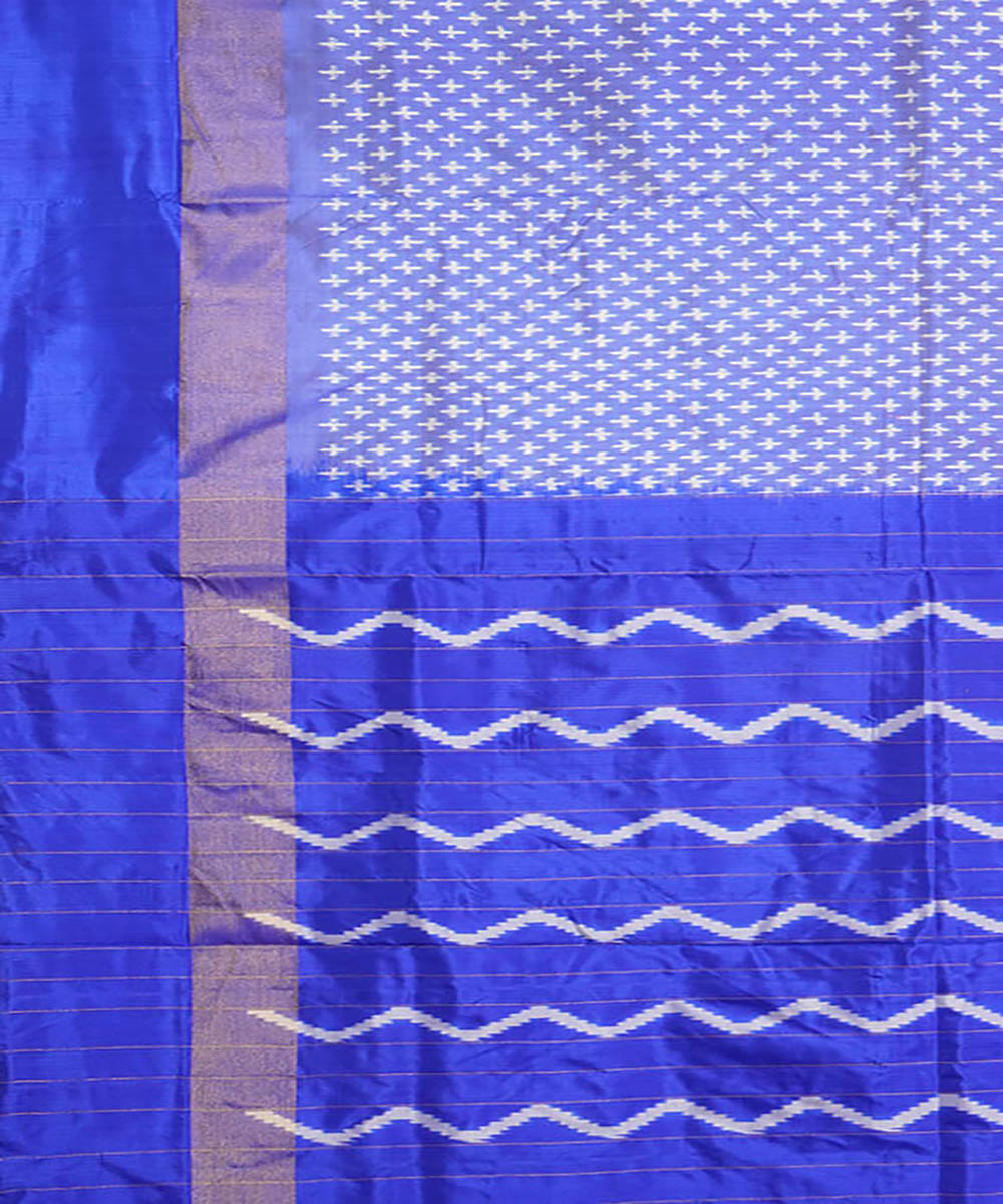 White blue silk handwoven pochampally ikat saree