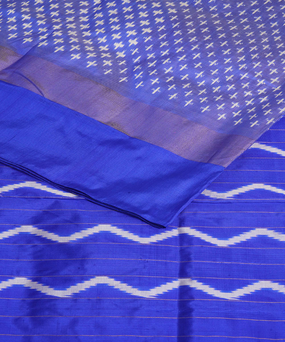 White blue silk handwoven pochampally ikat saree