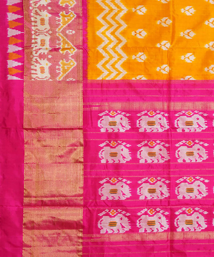 Orange pink silk handloom pochampally ikat saree