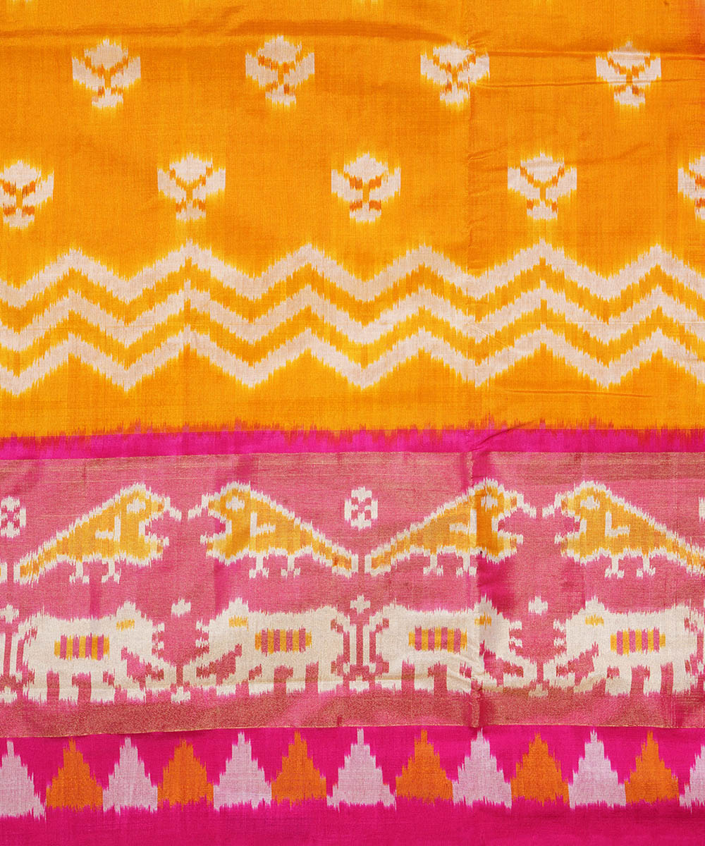 Orange pink silk handloom pochampally ikat saree