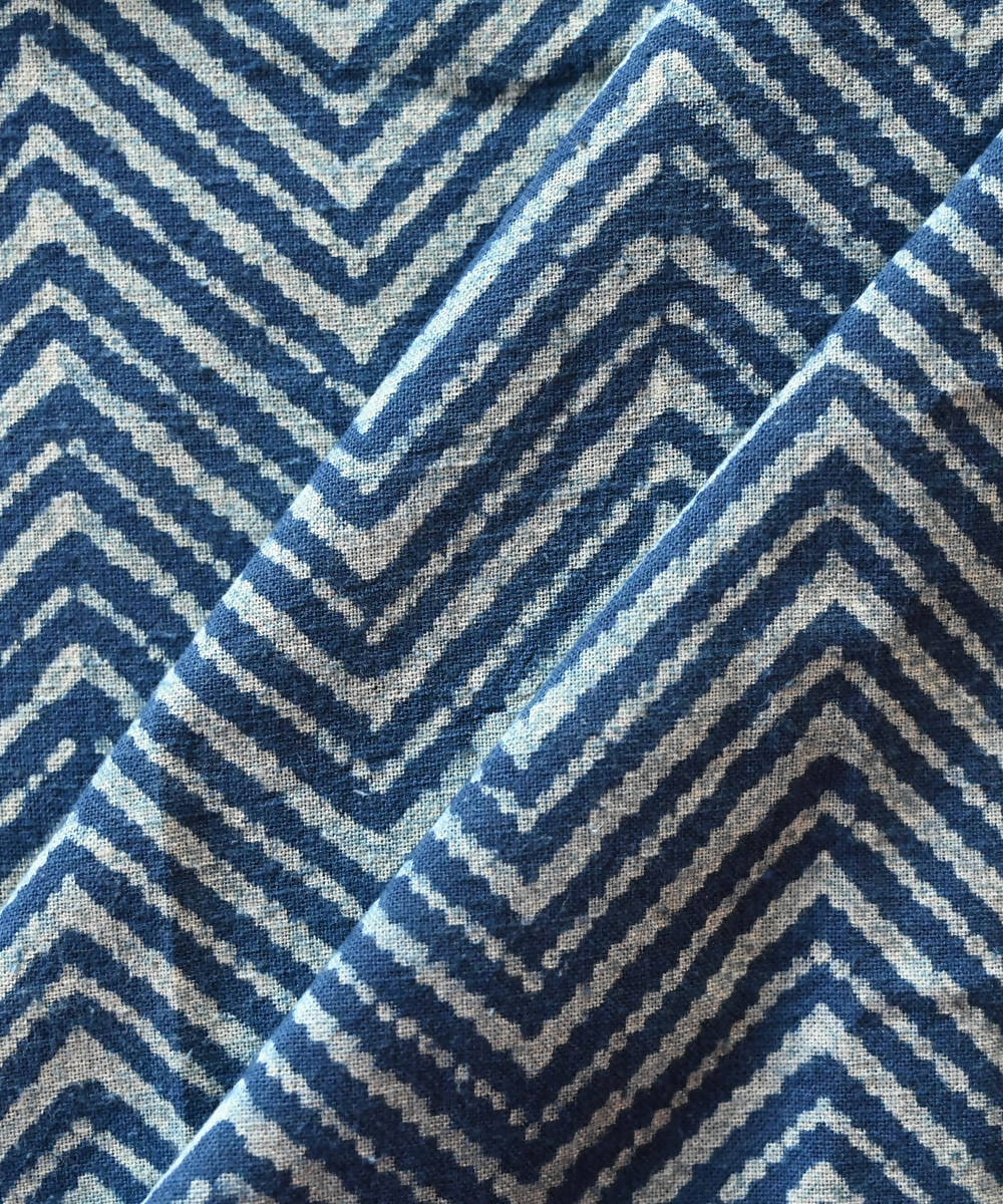 Blue indigo hand block print handspun handwoven cotton fabric
