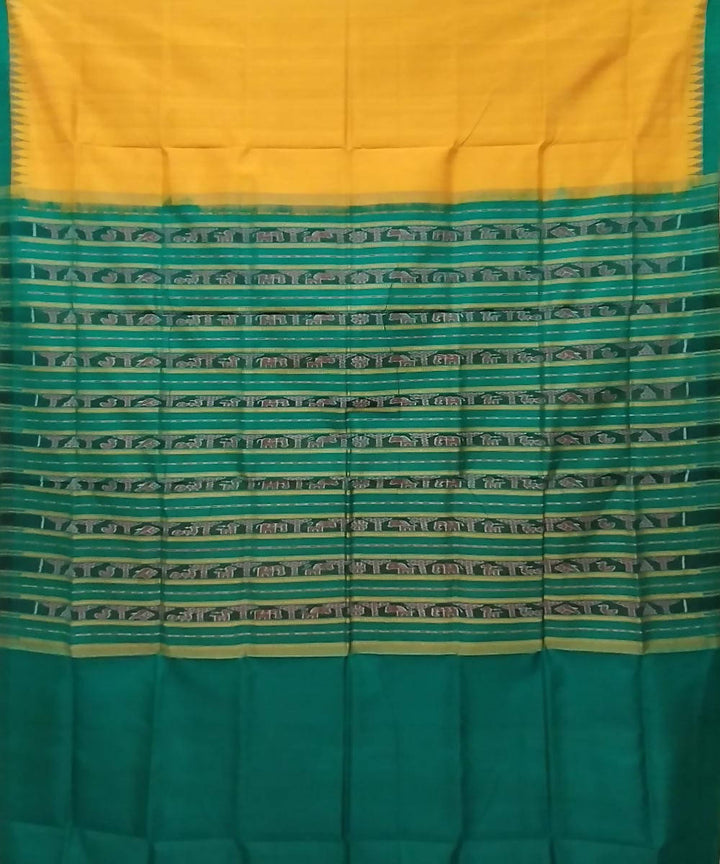 Yellow light green handwoven silk sambalpuri saree
