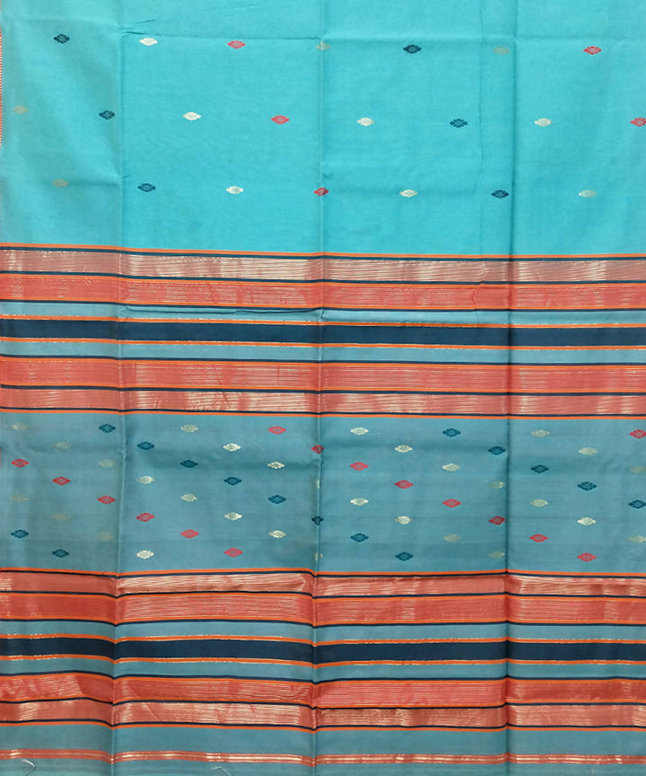 Capri blue handwoven cotton silk maheshwari saree