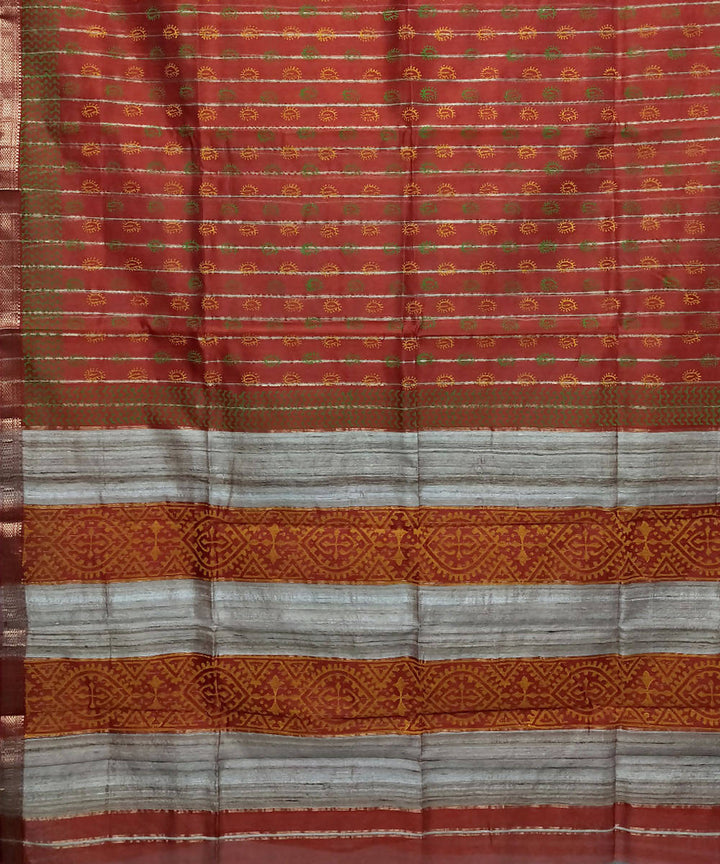 Deep chestnut red handwoven cotton silk maheshwari saree