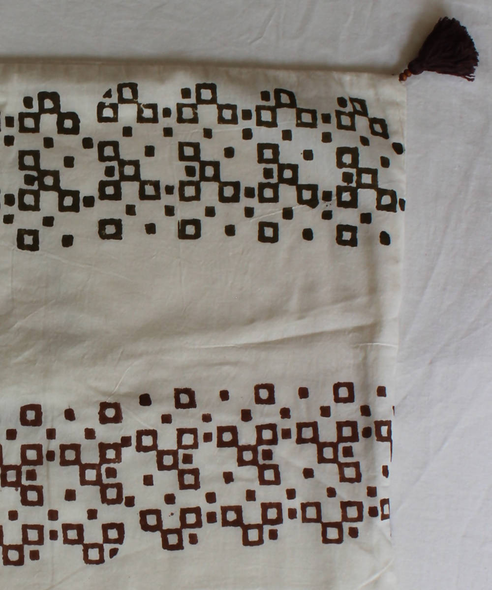 Handblock printed ivory cotton cushion cover