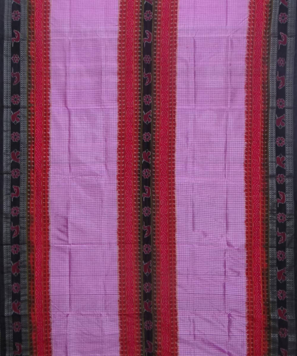 Handwoven fuchsia red black sambalpuri silk saree