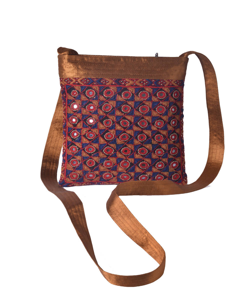 Rust blue hand embroidery mashroo cross body sling bag
