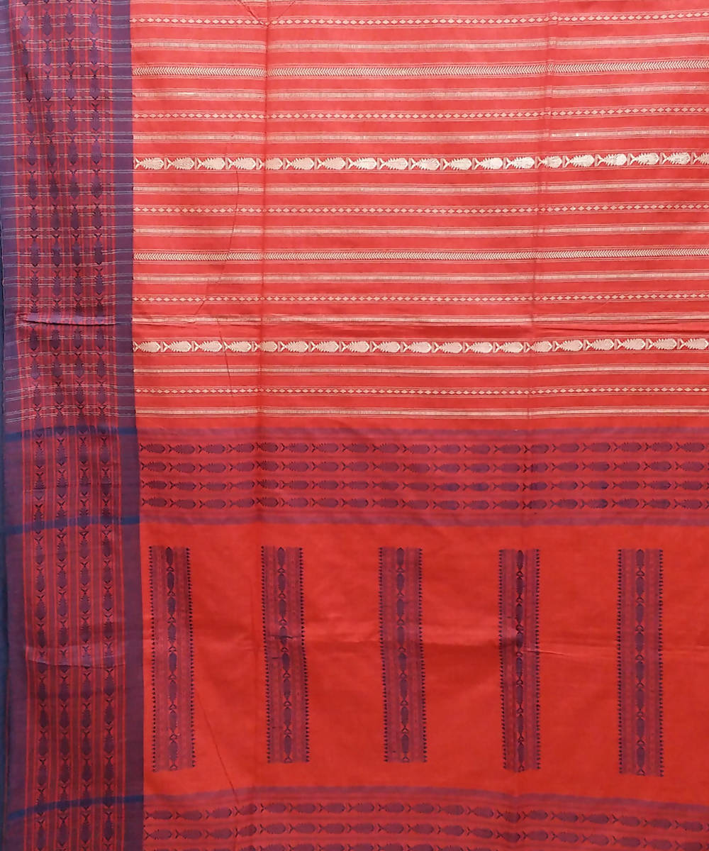 Bengal handspun handwoven cotton red saree