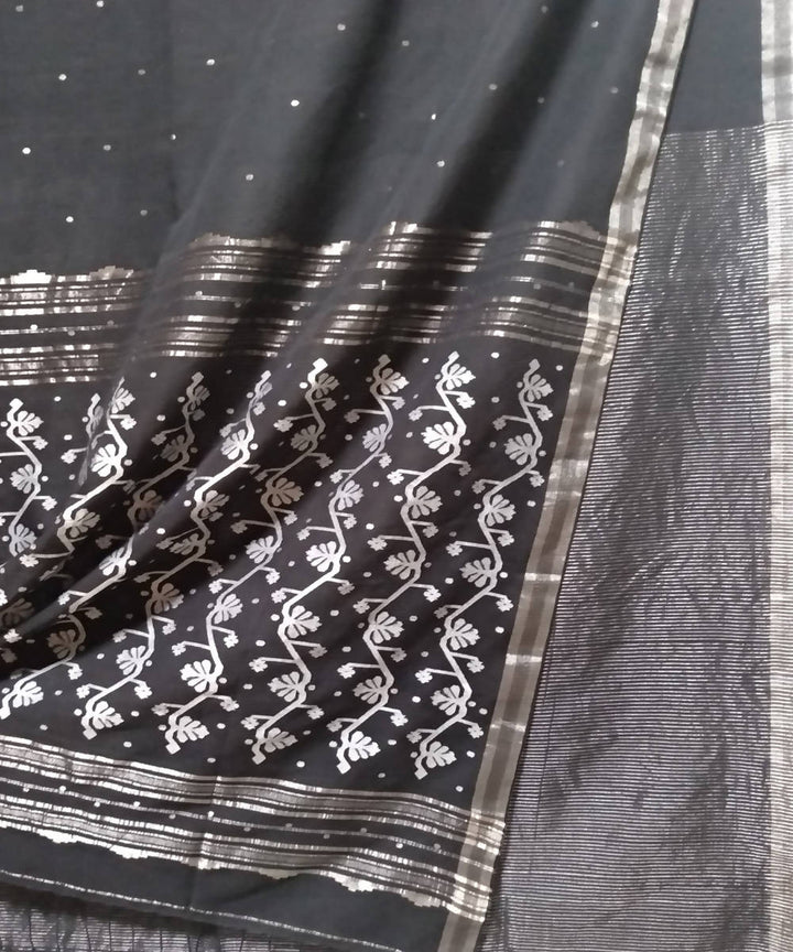black handwoven muslin jamdani cotton saree