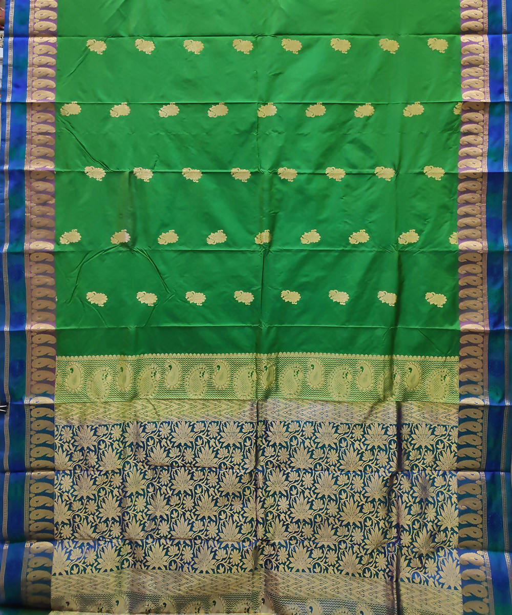 green handwoven venkatagiri silk saree with jacquard border