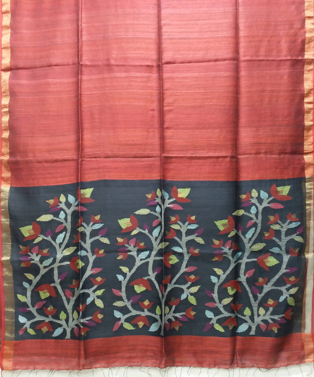 Handwoven bengal jamdani silk dark red saree