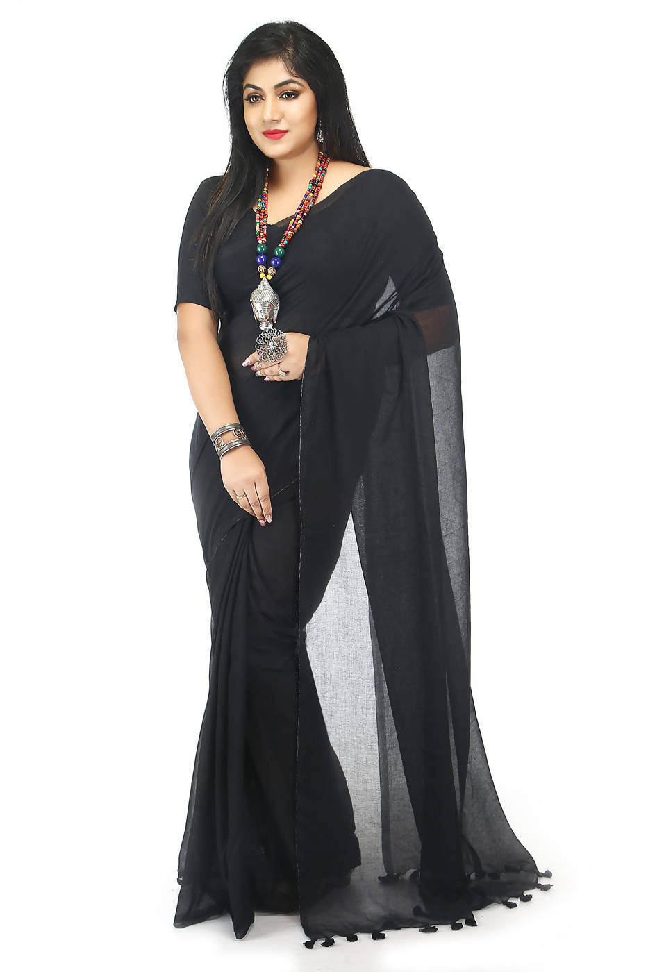 Handloom bengal black soft cotton saree