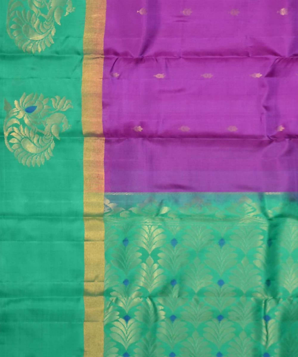 Purple Pink and Rama Green Handloom Soft Silk Saree