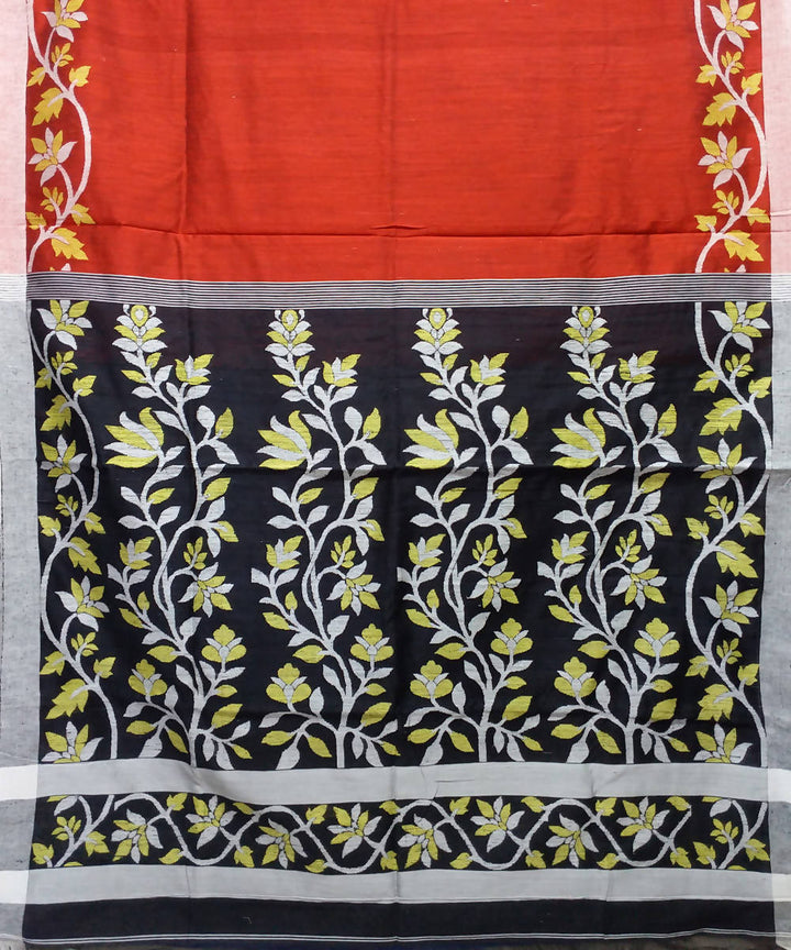 Orange and Black Handloom Matka Silk Bengal Saree