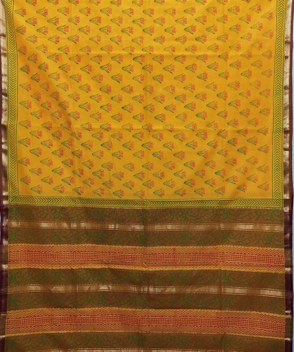 Banana yellow handwoven cotton silk maheshwari saree
