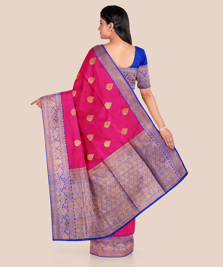 Pink with blue handwoven banarasi katan silk saree
